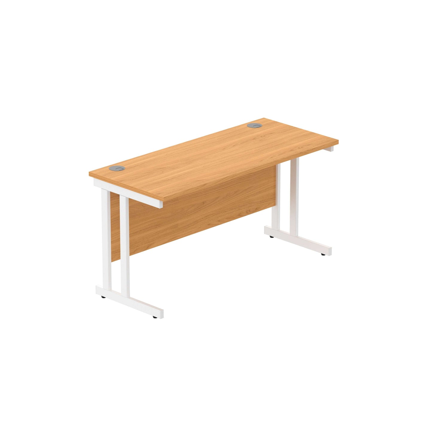 Office Rectangular Desk with Steel Double Upright Cantilever Frame (FSC) | 1400X600 | Norwegian Beech/White