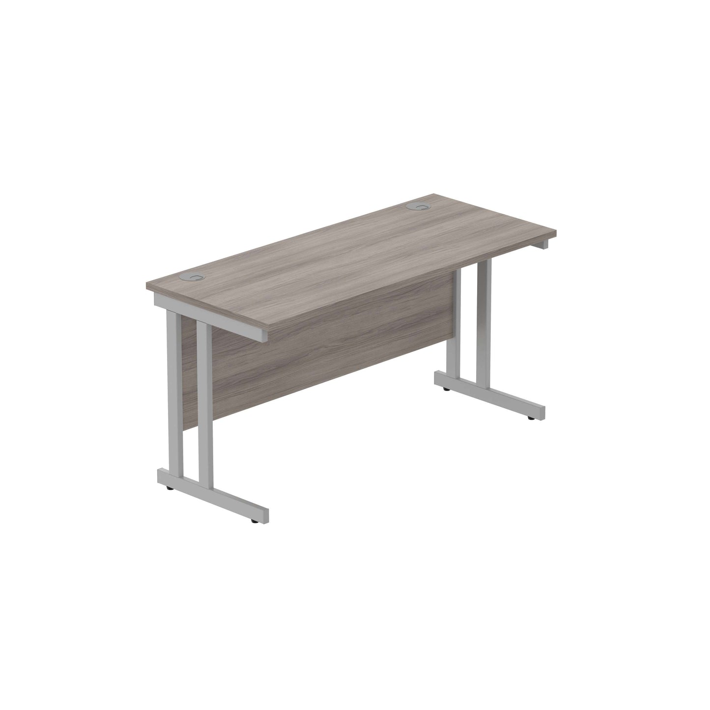 Office Rectangular Desk with Steel Double Upright Cantilever Frame (FSC) | 1400X600 | Alaskan Grey Oak/Silver