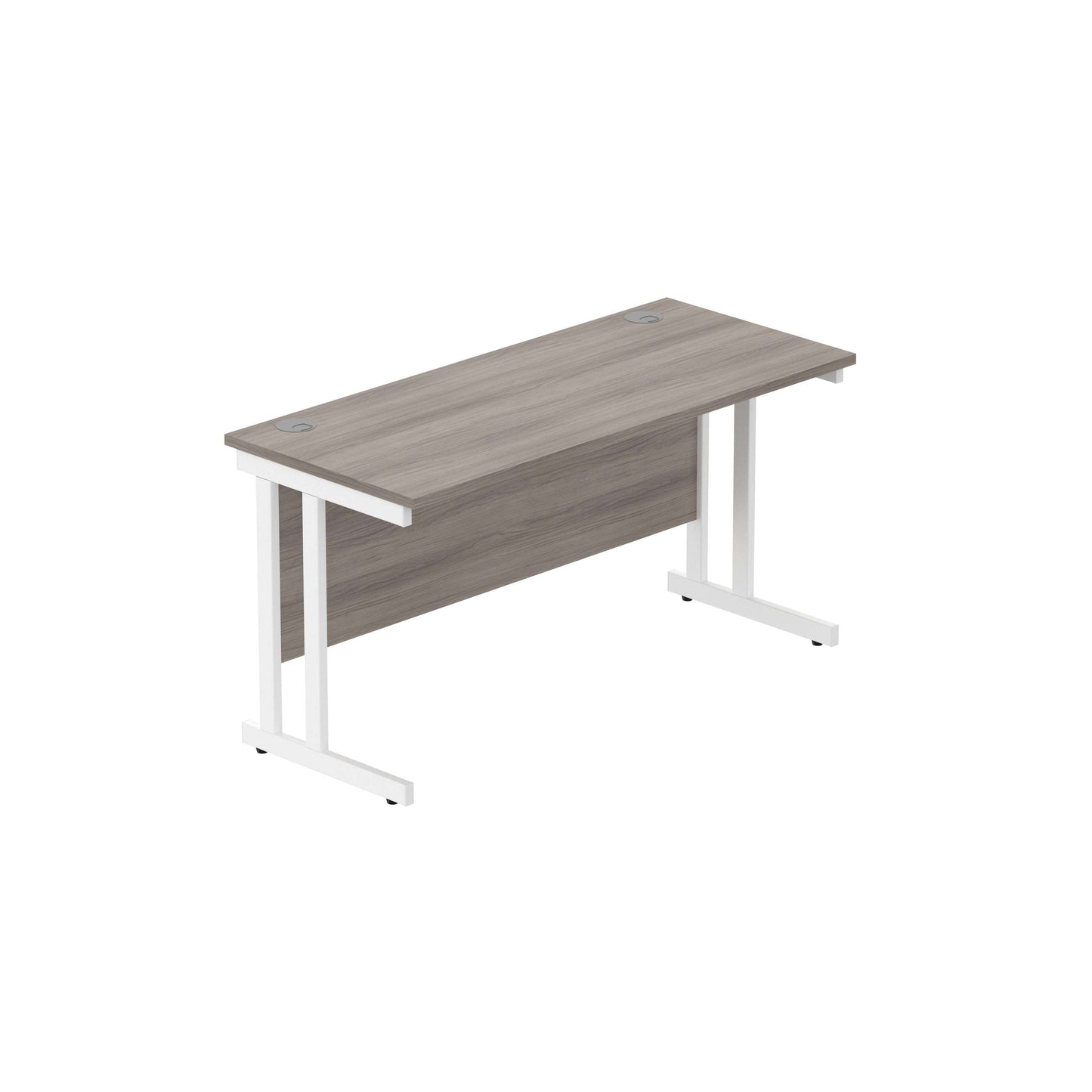 Office Rectangular Desk with Steel Double Upright Cantilever Frame (FSC) | 1400X600 | Alaskan Grey Oak/White