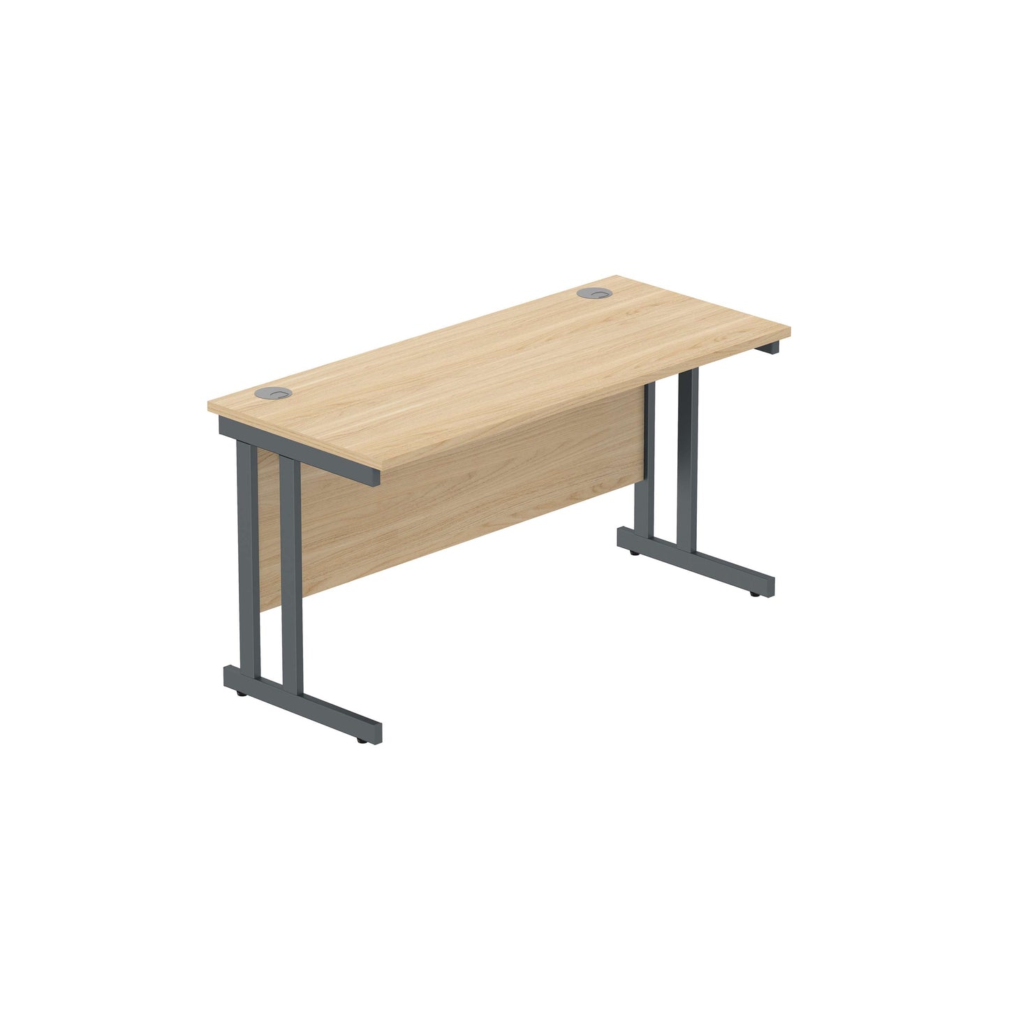 Office Rectangular Desk with Steel Double Upright Cantilever Frame (FSC) | 1400X600 | Canadian Oak/Graphite