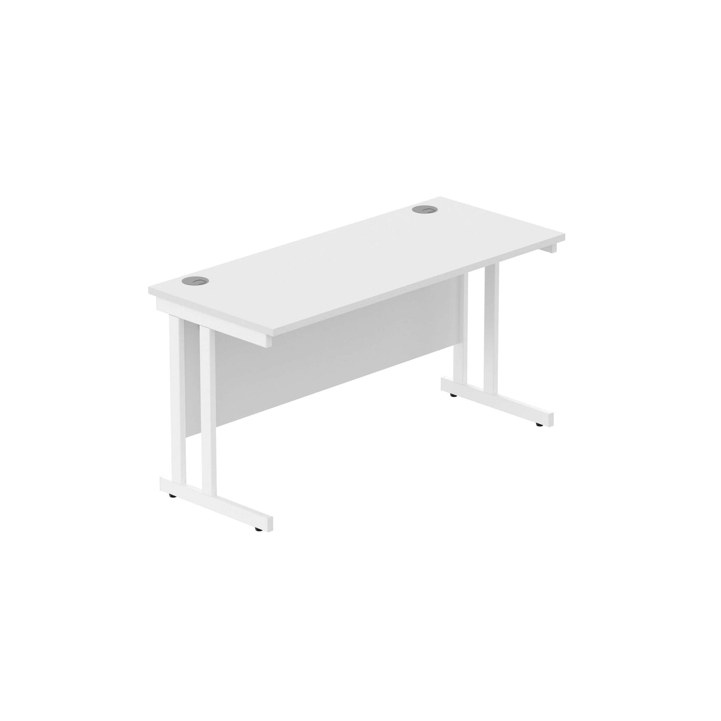 Office Rectangular Desk with Steel Double Upright Cantilever Frame (FSC) | 1400X600 | Arctic White/White