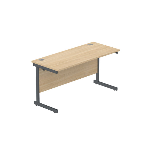 Office Rectangular Desk with Steel Single Upright Cantilever Frame (FSC) | 1400X600 | Canadian Oak/Graphite