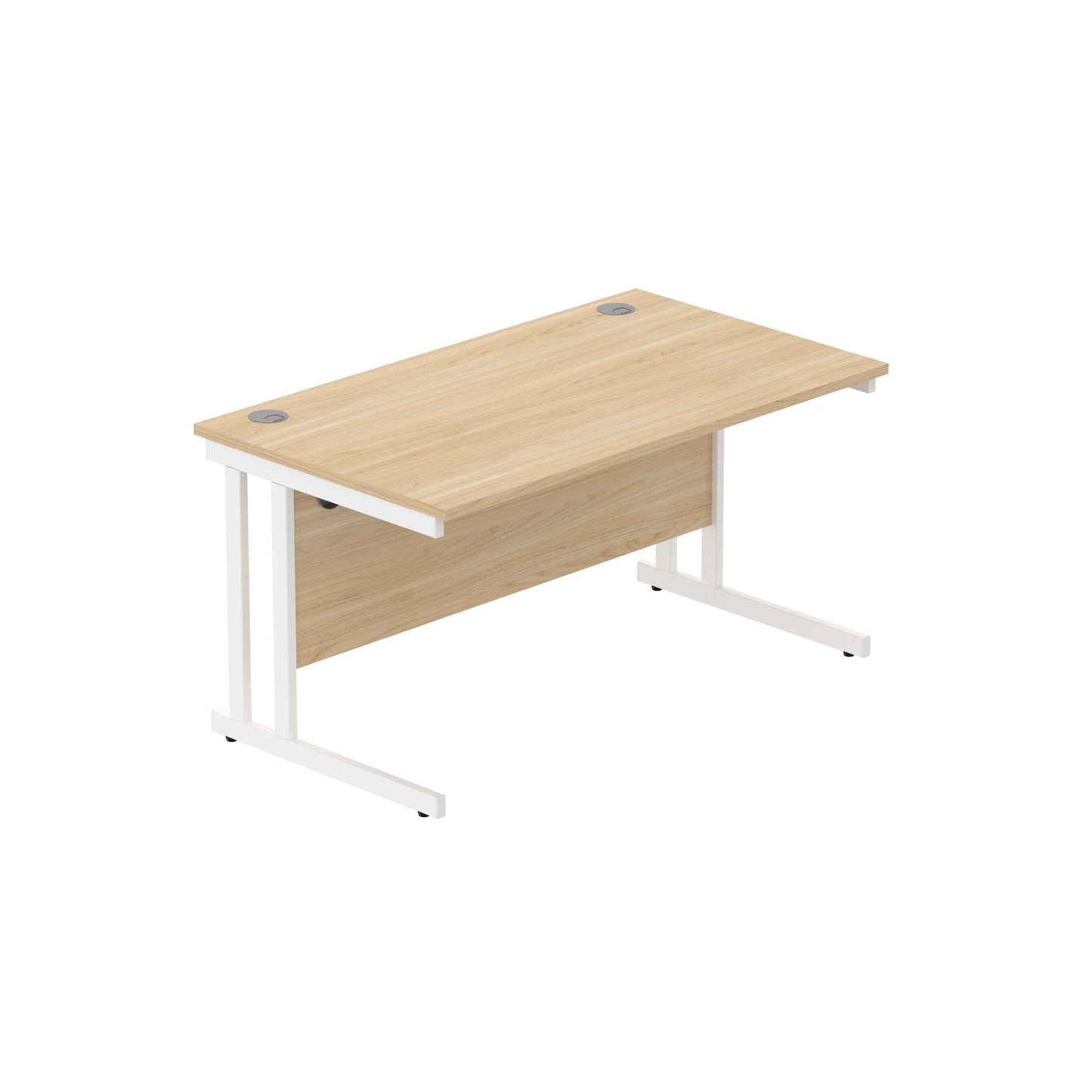 Office Rectangular Desk with Steel Double Upright Cantilever Frame (FSC) | 1400X800 | Canadian Oak/White