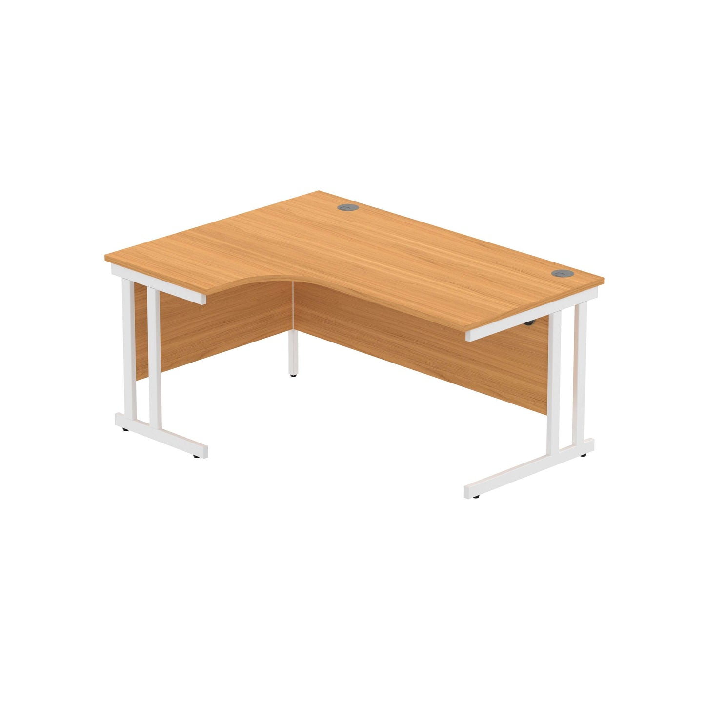 Office Left Hand Corner Desk with Steel Double Upright Cantilever Frame (FSC) | 1600X1200 | Norwegian Beech/White