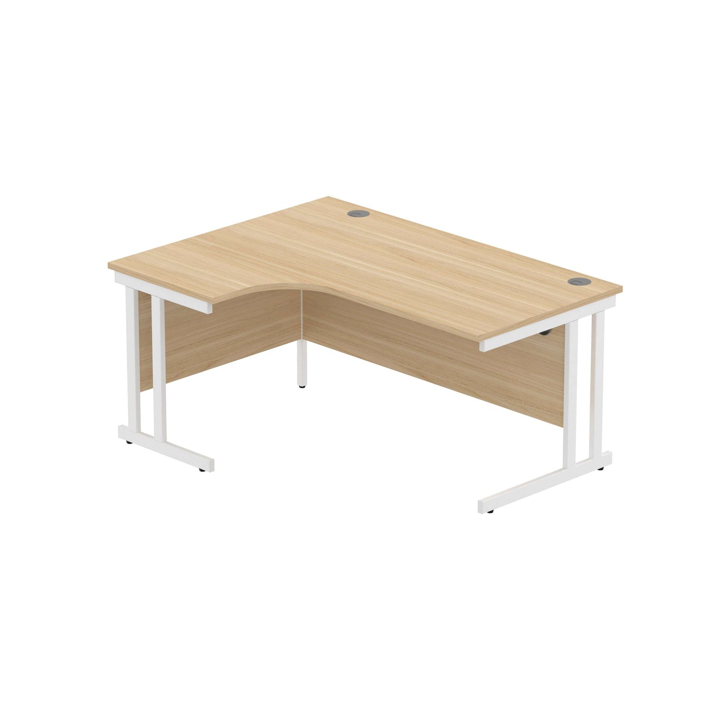Office Left Hand Corner Desk with Steel Double Upright Cantilever Frame (FSC) | 1600X1200 | Canadian Oak/White