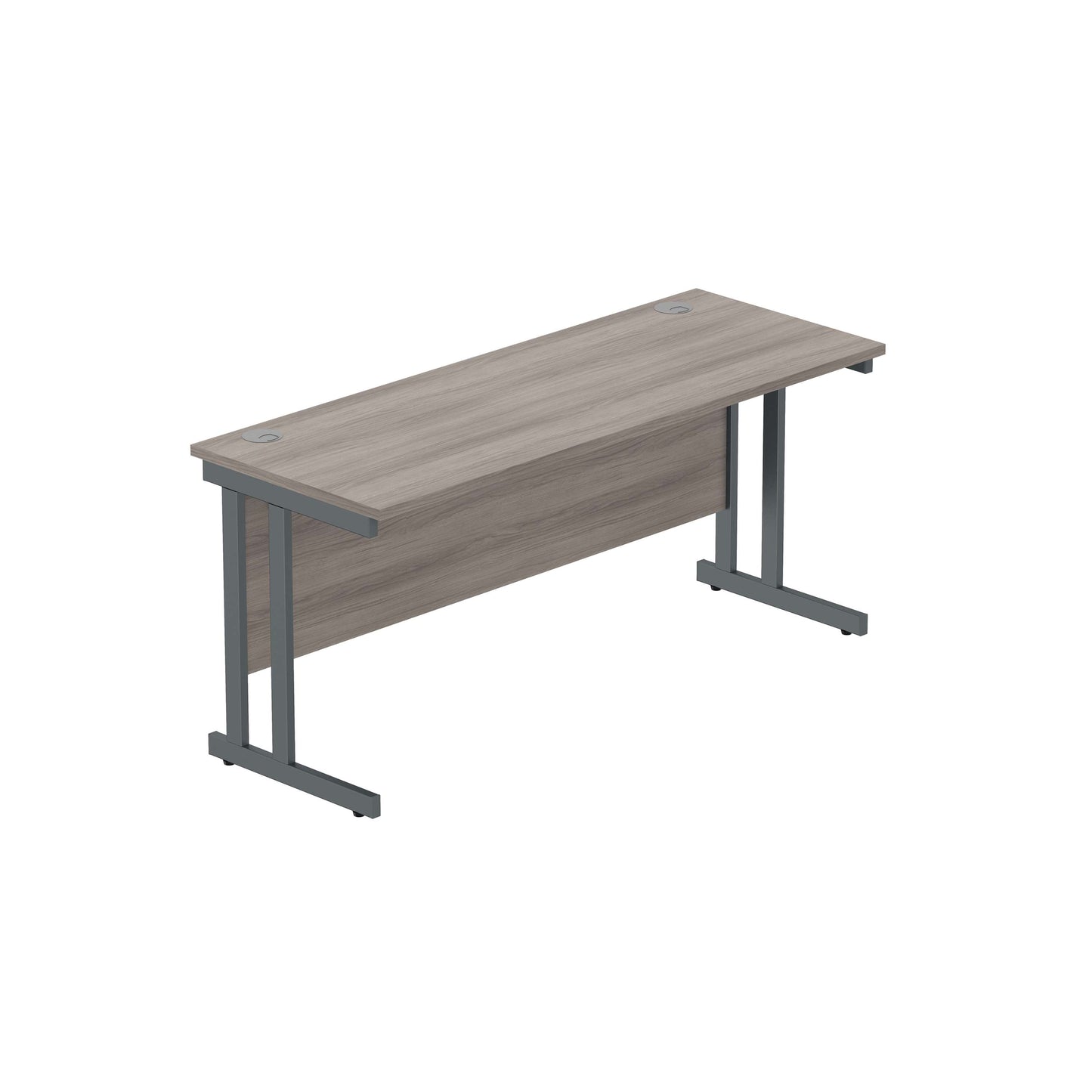 Office Rectangular Desk with Steel Double Upright Cantilever Frame (FSC) | 1600X600 | Alaskan Grey Oak/Graphite