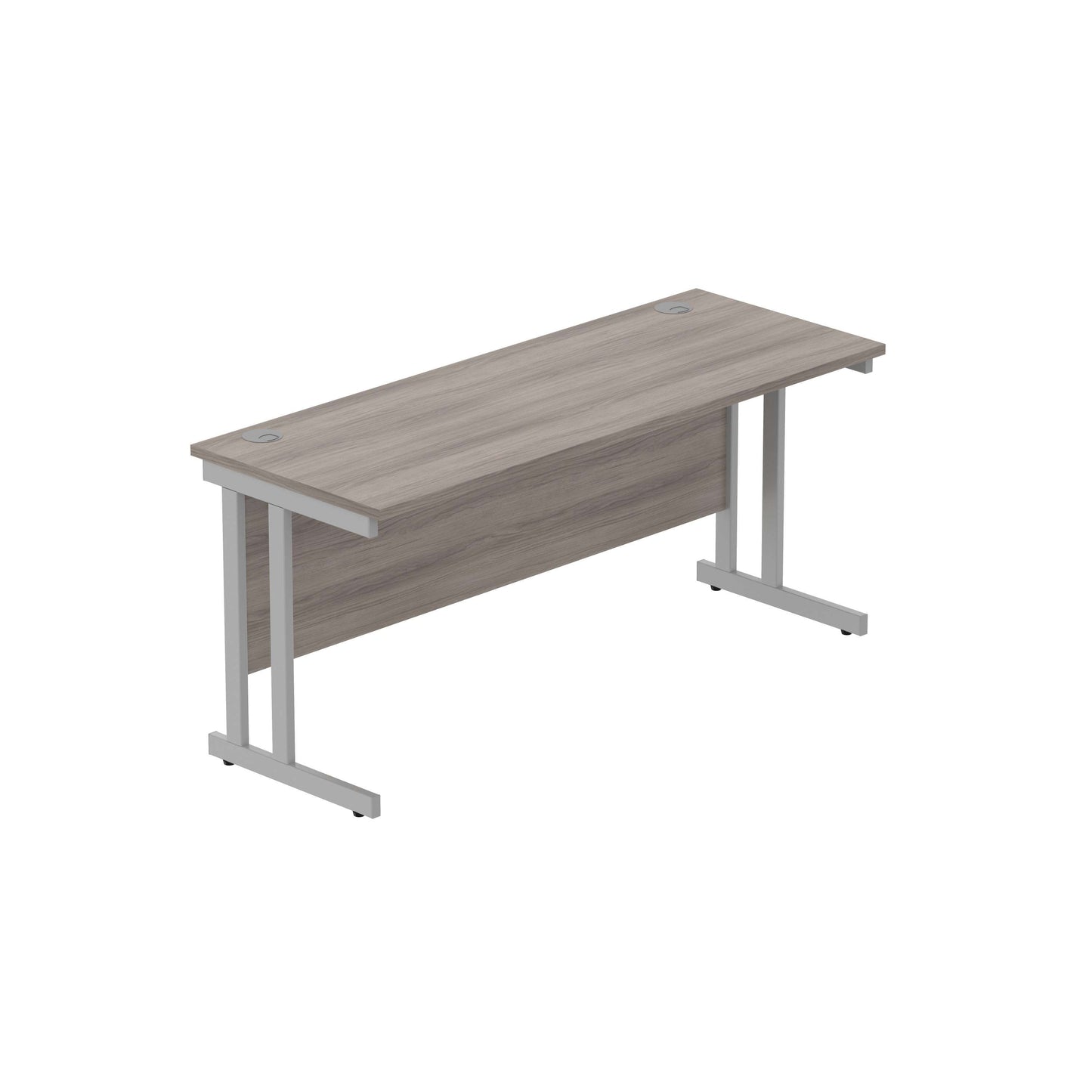 Office Rectangular Desk with Steel Double Upright Cantilever Frame (FSC) | 1600X600 | Alaskan Grey Oak/Silver
