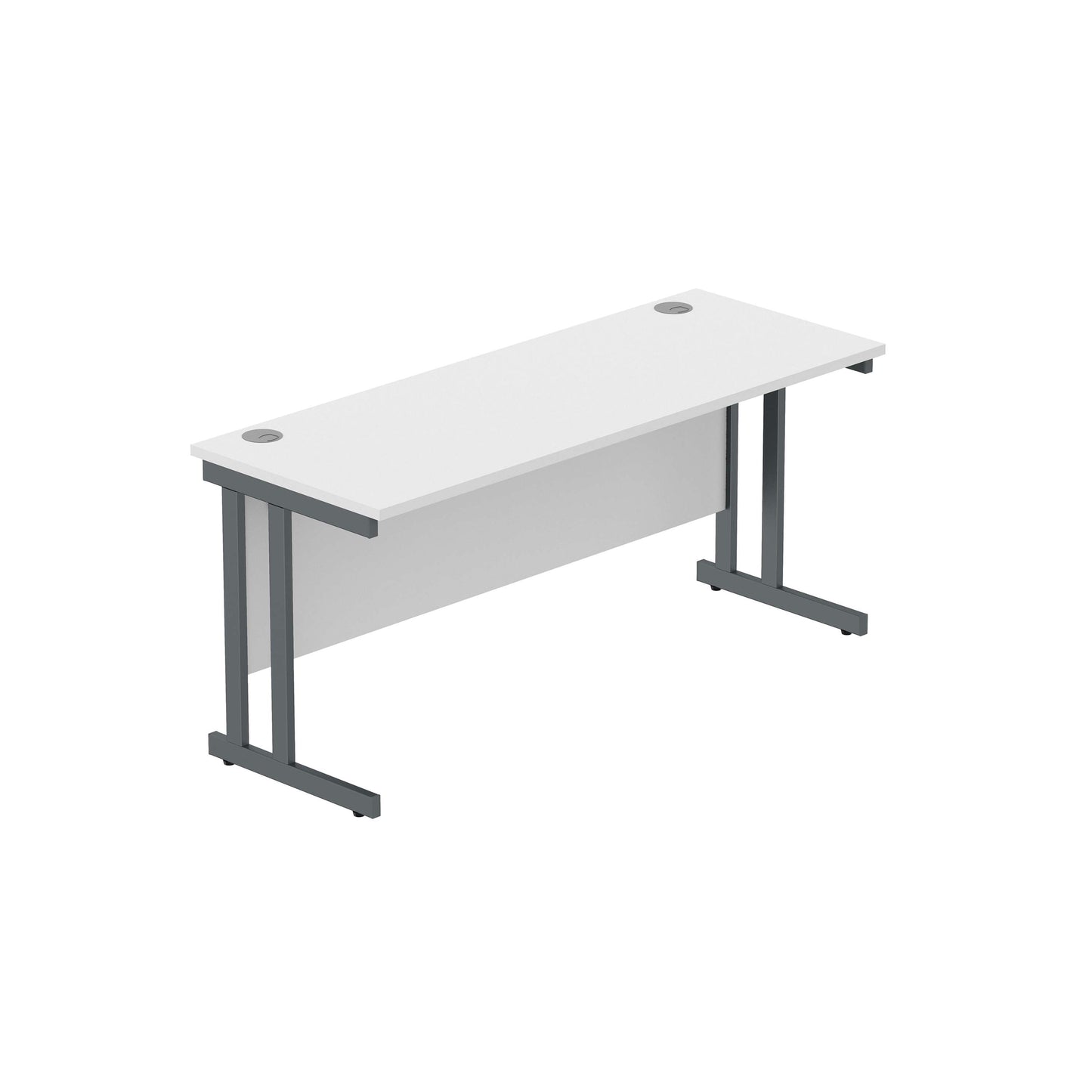 Office Rectangular Desk with Steel Double Upright Cantilever Frame (FSC) | 1600X600 | Arctic White/Graphite