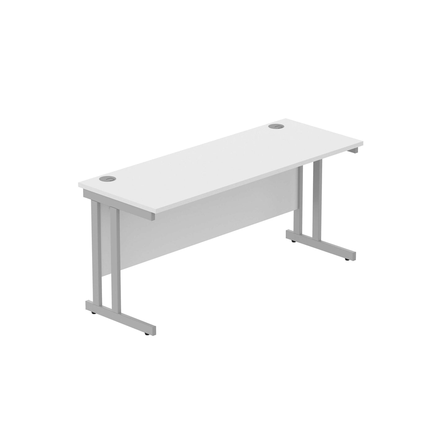 Office Rectangular Desk with Steel Double Upright Cantilever Frame (FSC) | 1600X600 | Arctic White/Silver