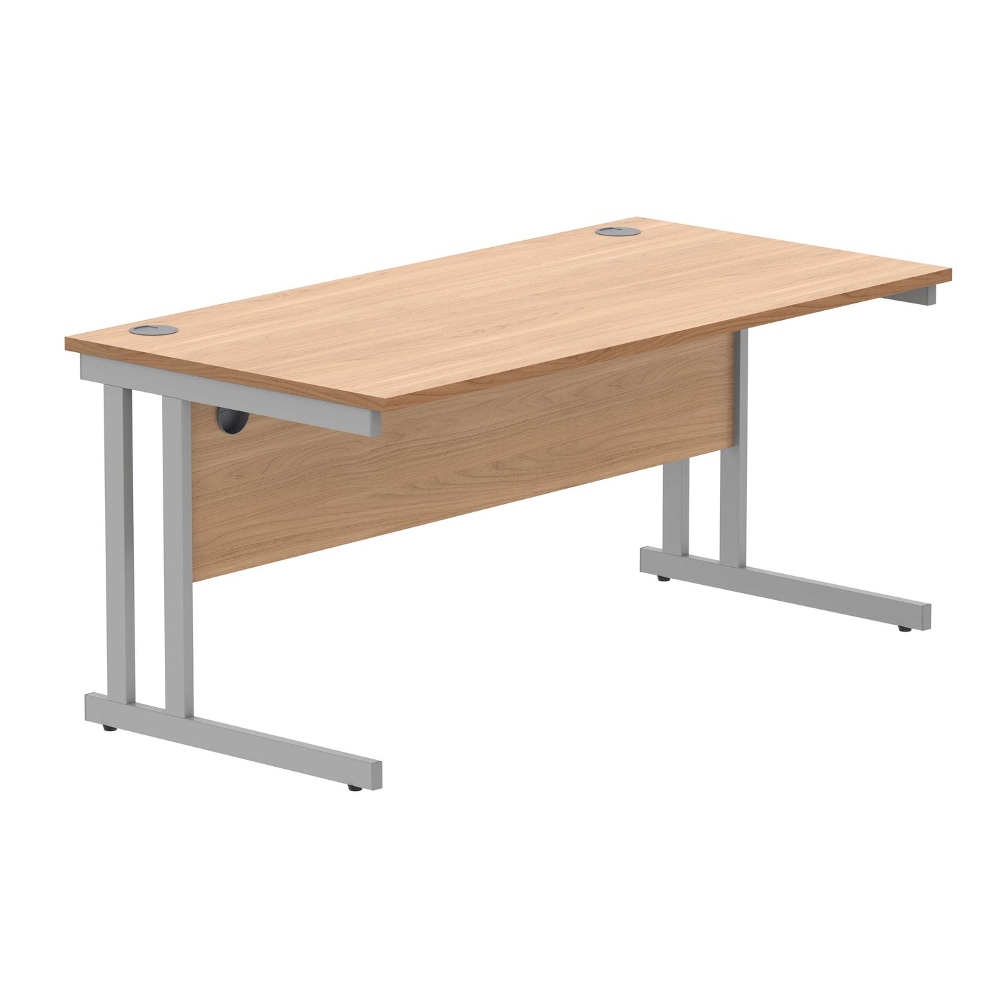 Office Rectangular Desk with Steel Double Upright Cantilever Frame (FSC) | 1600X800 | Norwegian Beech/Silver