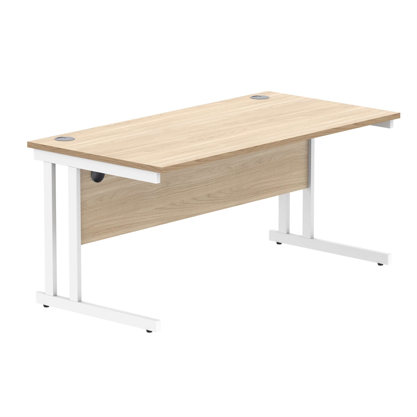 Office Rectangular Desk with Steel Double Upright Cantilever Frame (FSC) | 1600X800 | Canadian Oak/White