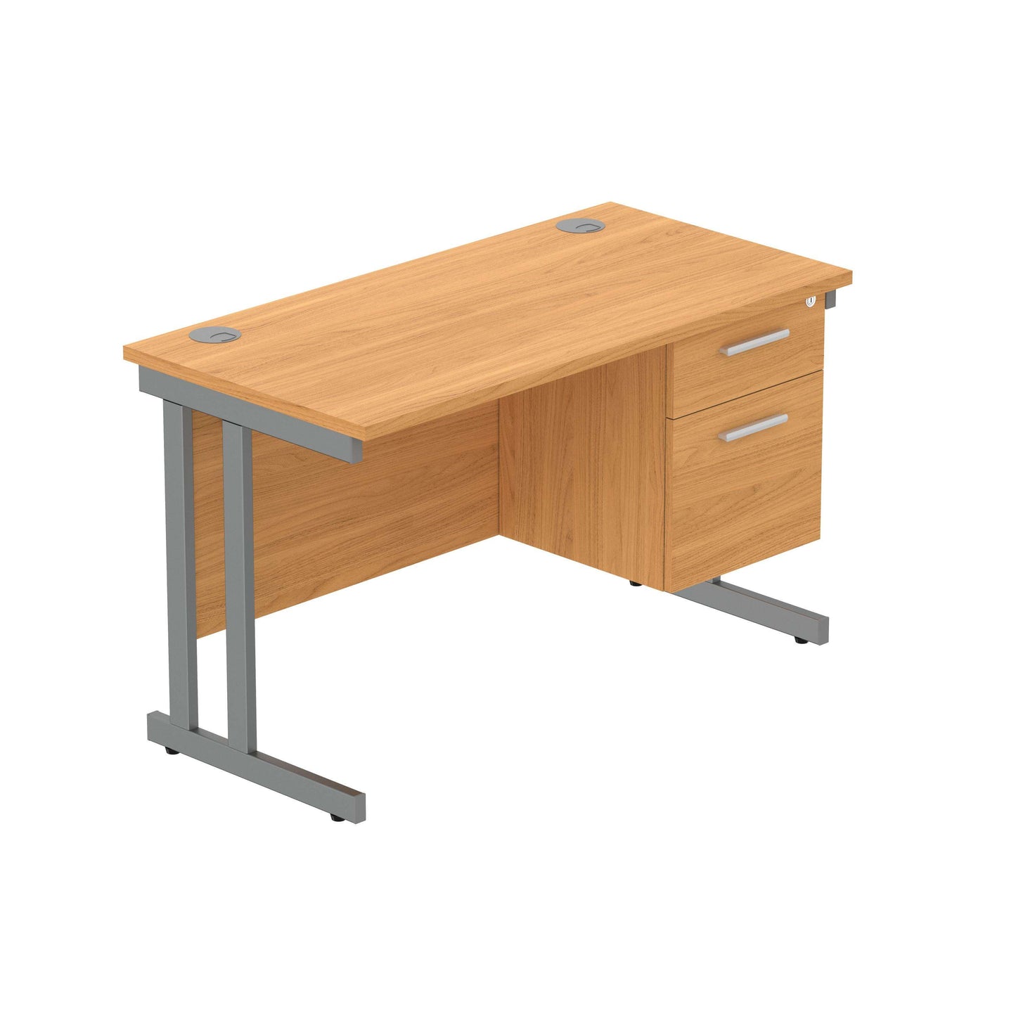 Office Rectangular Desk with Steel Double Upright Cantilever Legs + 2 Drawer Fixed Pedestal (FSC) | 1200X600 | Norwegian Beech/Graphite