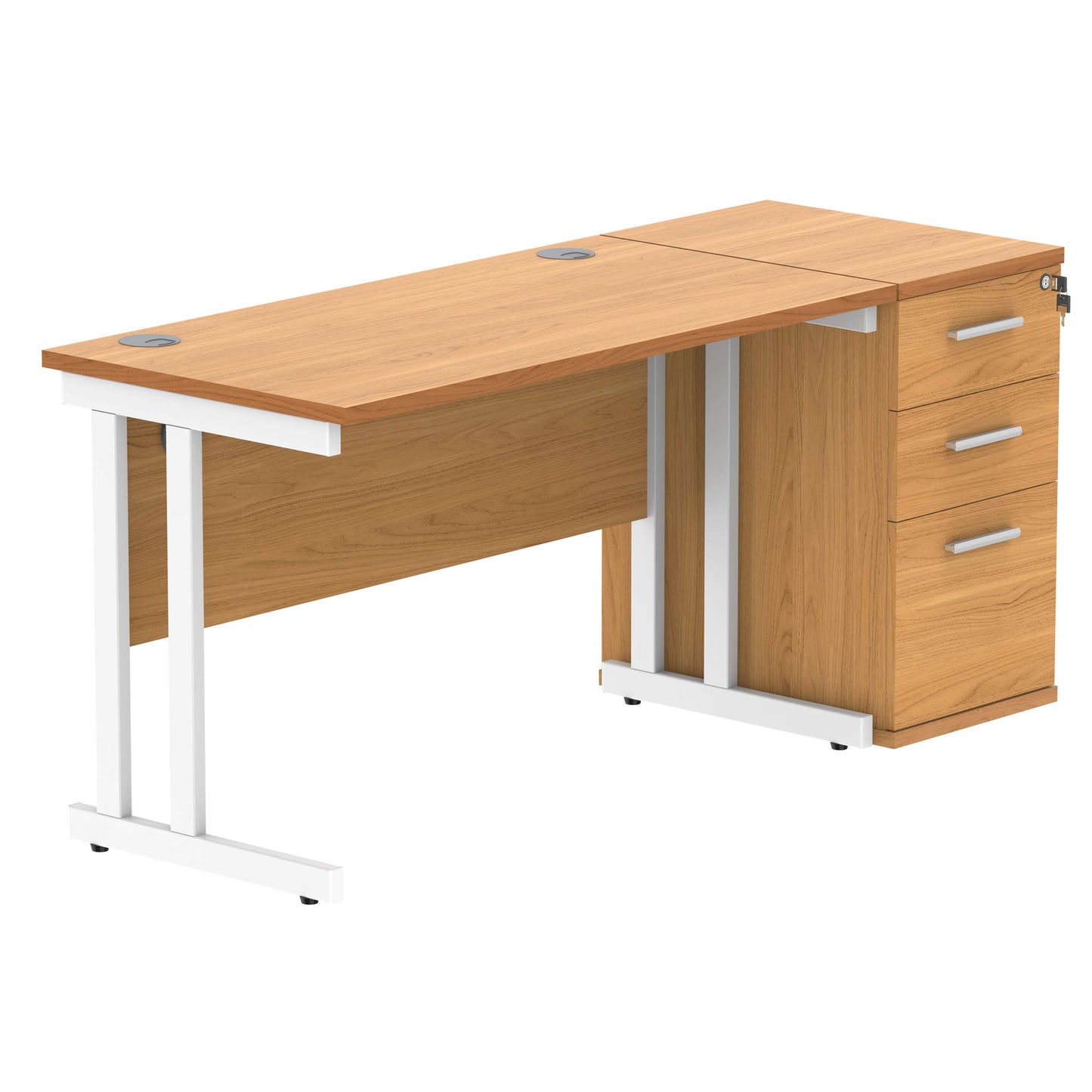 Double Upright Rectangular Desk + Desk High Pedestal (FSC) | 1200X600 | Norwegian Beech/White