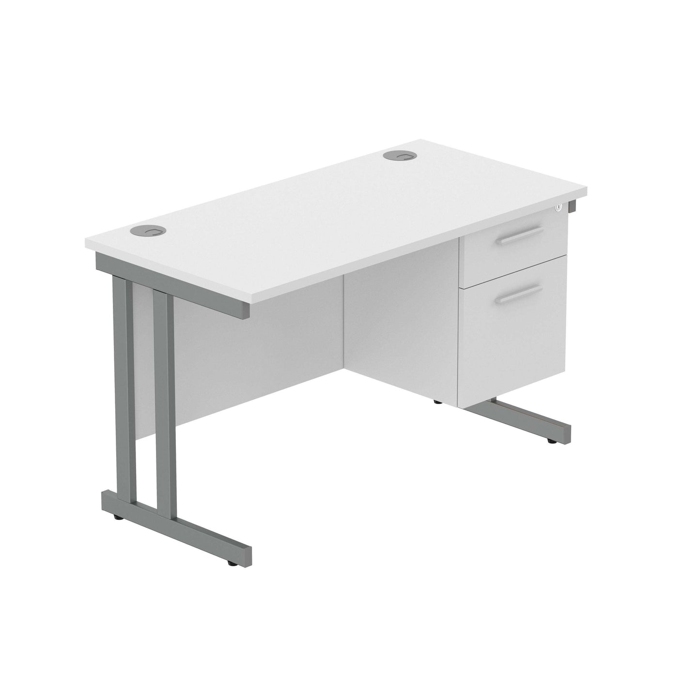 Office Rectangular Desk with Steel Double Upright Cantilever Legs + 2 Drawer Fixed Pedestal (FSC) | 1200X600 | Arctic White/Graphite