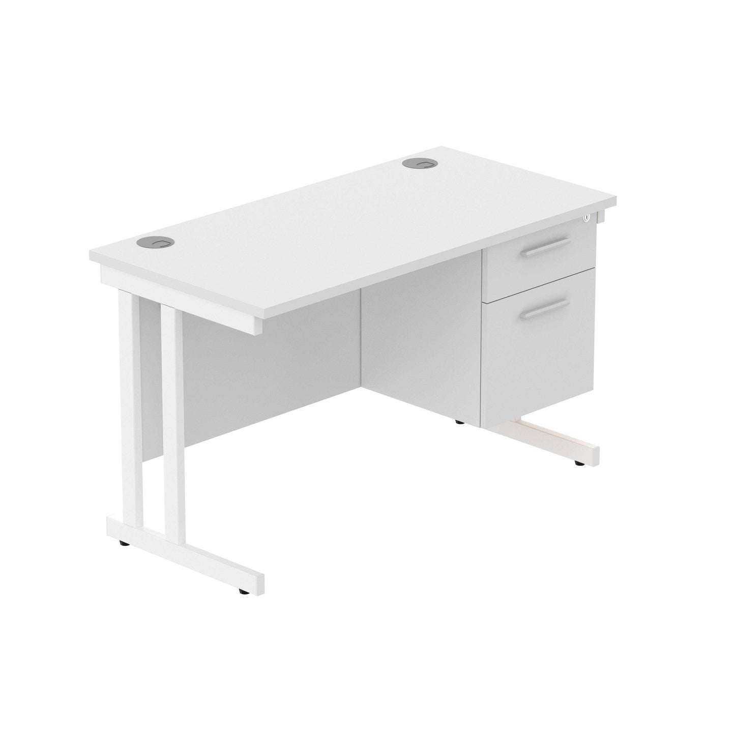 Office Rectangular Desk with Steel Double Upright Cantilever Legs + 2 Drawer Fixed Pedestal (FSC) | 1200X600 | Arctic White/White