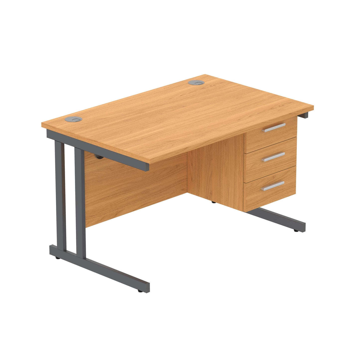Office Rectangular Desk with Steel Double Upright Cantilever Legs + 3 Drawer Fixed Pedestal (FSC) | 1200X800 | Norwegian Beech/Graphite