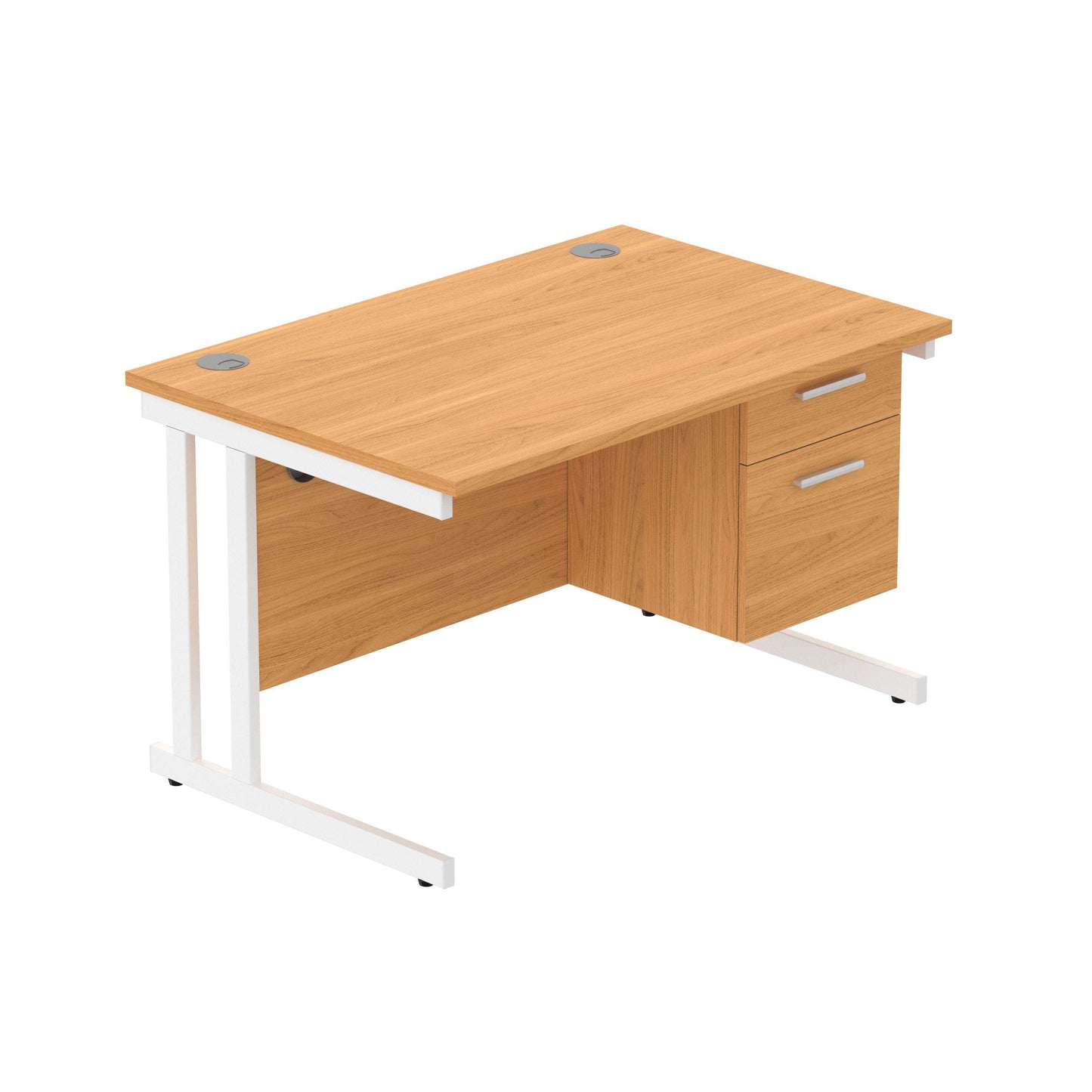 Office Rectangular Desk with Steel Double Upright Cantilever Legs + 2 Drawer Fixed Pedestal (FSC) | 1200X800 | Norwegian Beech/White