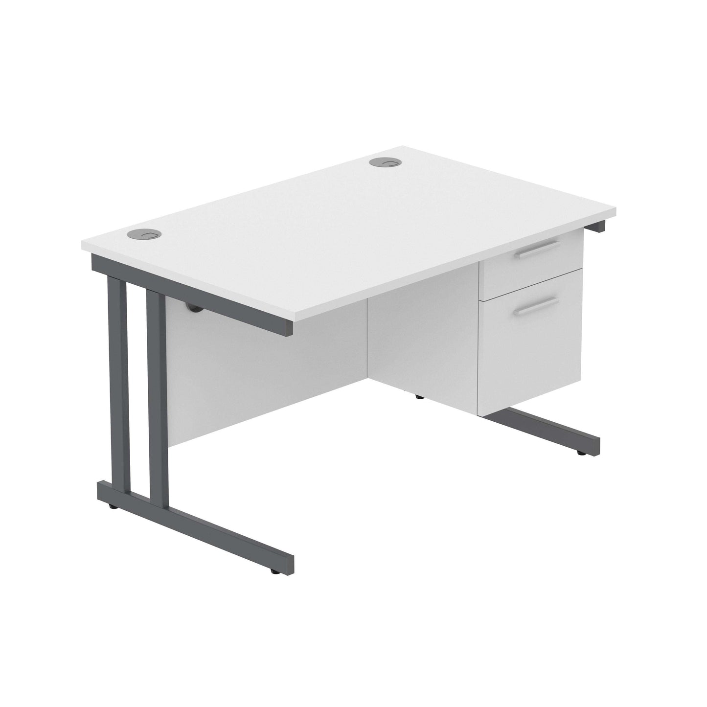 Office Rectangular Desk with Steel Double Upright Cantilever Legs + 2 Drawer Fixed Pedestal (FSC) | 1200X800 | Arctic White/Graphite
