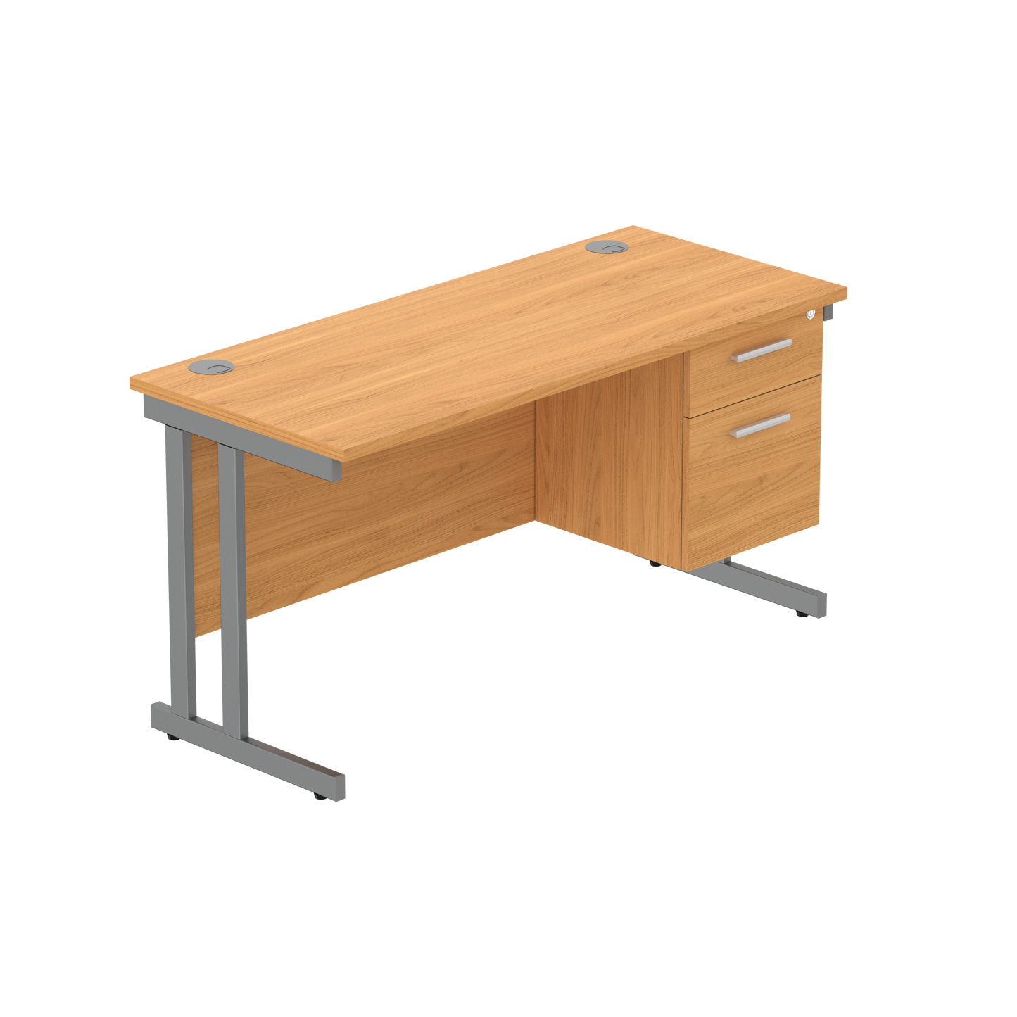 Office Rectangular Desk with Steel Double Upright Cantilever Legs + 2 Drawer Fixed Pedestal (FSC) | 1400X600 | Norwegian Beech/Graphite