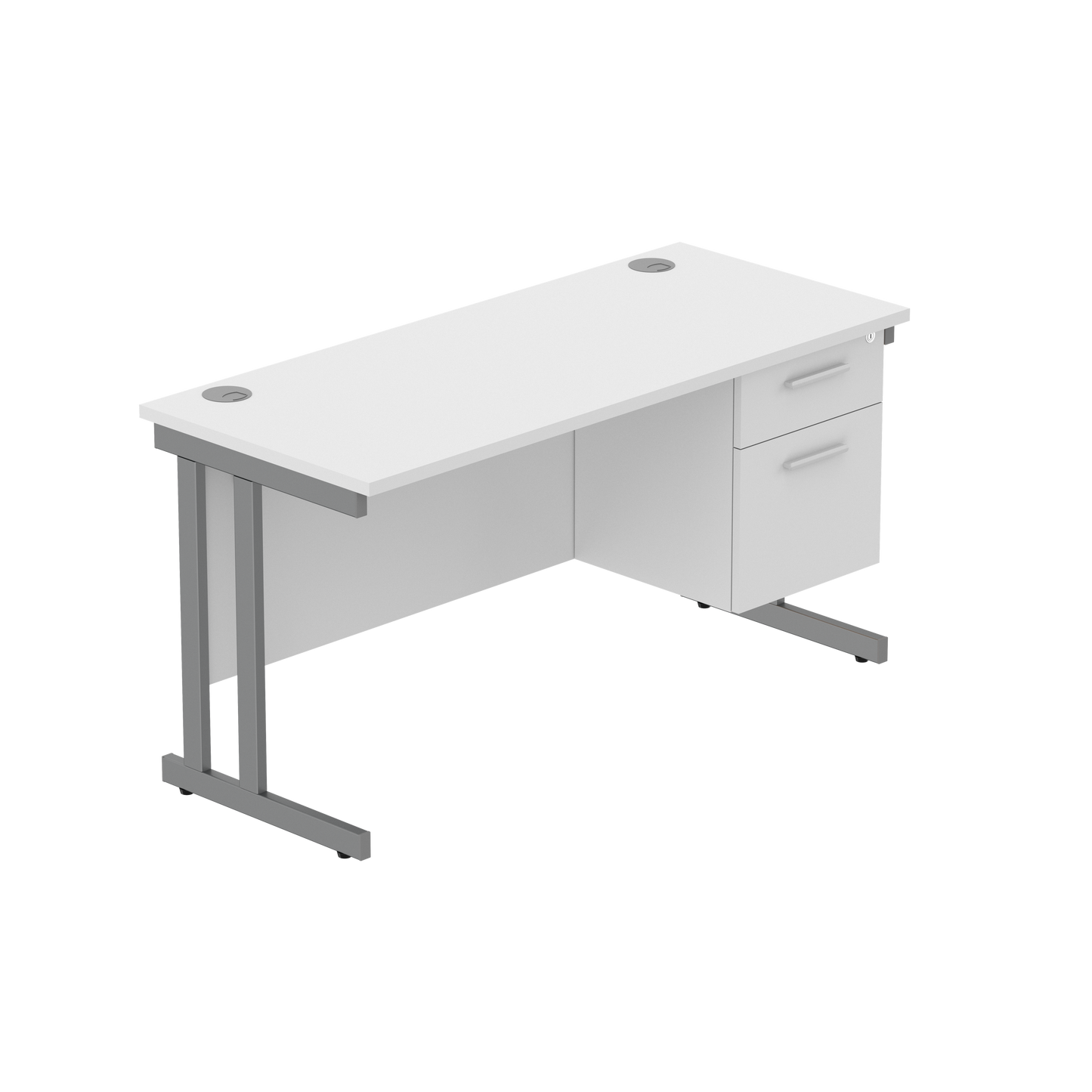 Office Rectangular Desk with Steel Double Upright Cantilever Legs + 2 Drawer Fixed Pedestal (FSC) | 1400X600 | Arctic White/Graphite