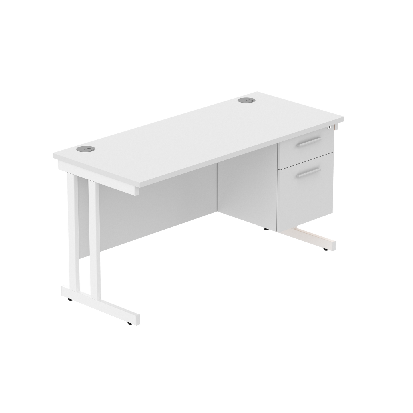 Office Rectangular Desk with Steel Double Upright Cantilever Legs + 2 Drawer Fixed Pedestal (FSC) | 1400X600 | Arctic White/White