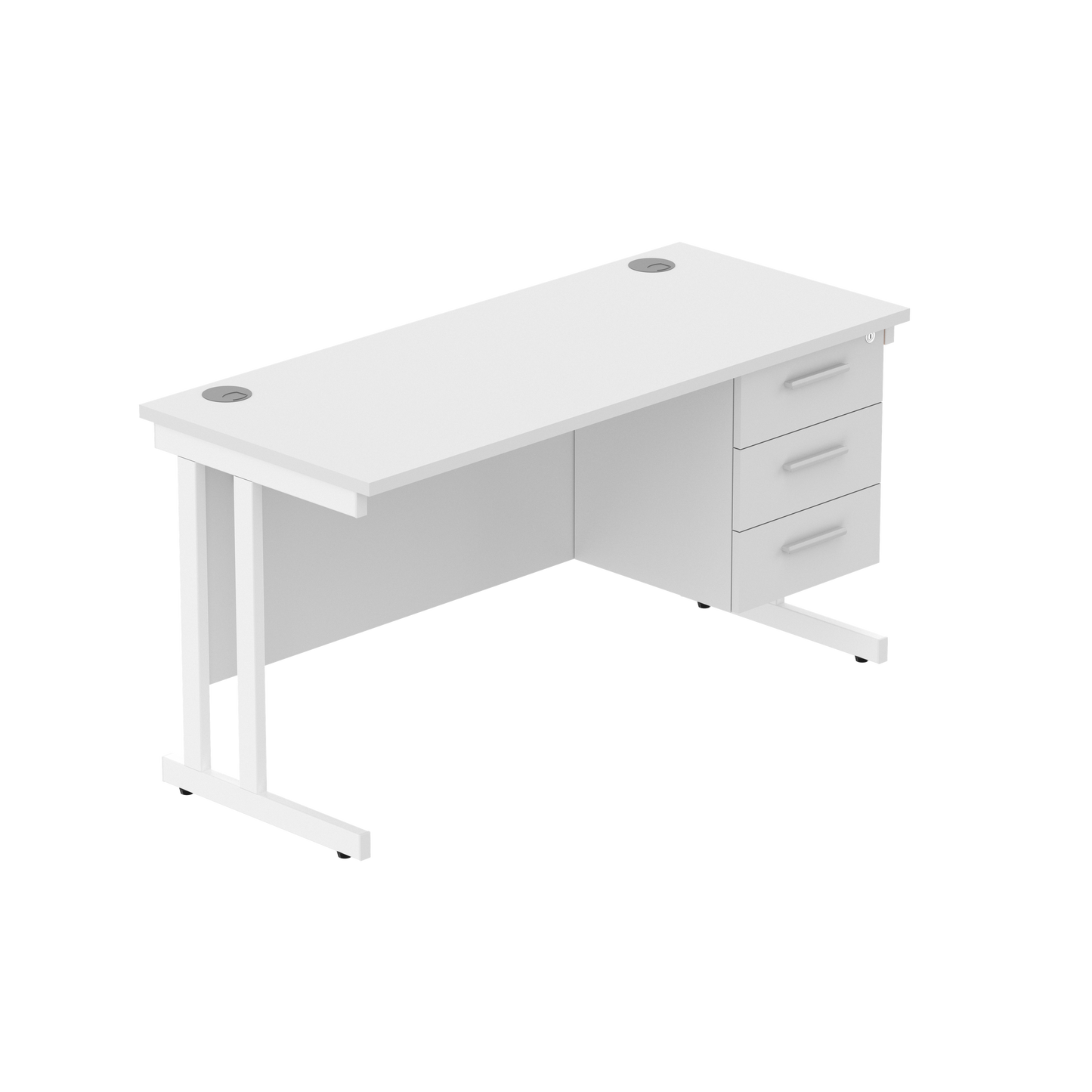 Office Rectangular Desk with Steel Double Upright Cantilever Legs + 3 Drawer Fixed Pedestal (FSC) | 1400X600 | Arctic White/White