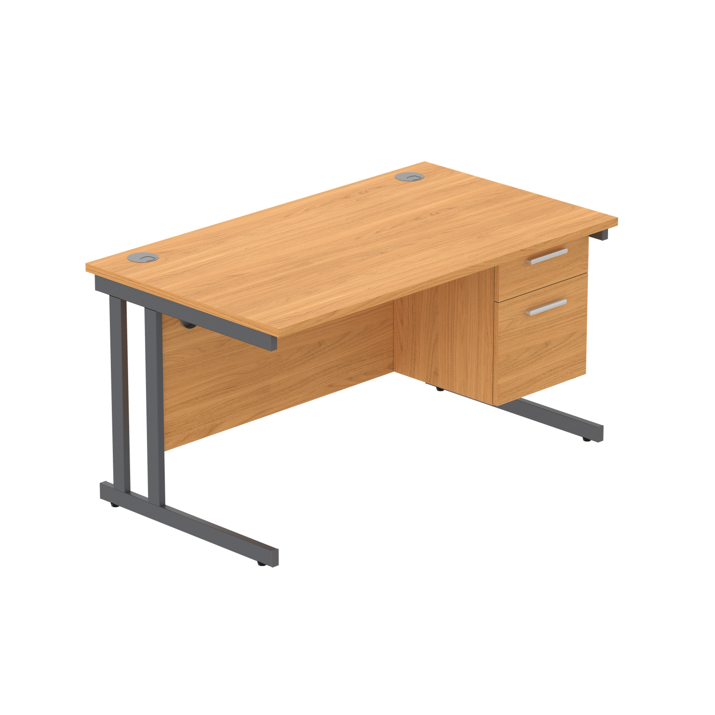 Office Rectangular Desk with Steel Double Upright Cantilever Legs + 2 Drawer Fixed Pedestal (FSC) | 1400X800 | Norwegian Beech/Graphite