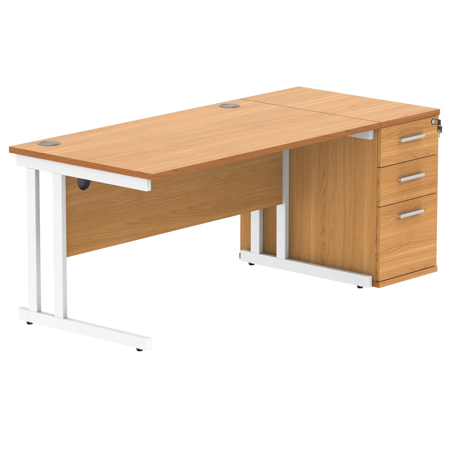 Double Upright Rectangular Desk + Desk High Pedestal (FSC) | 1400X800 | Norwegian Beech/White