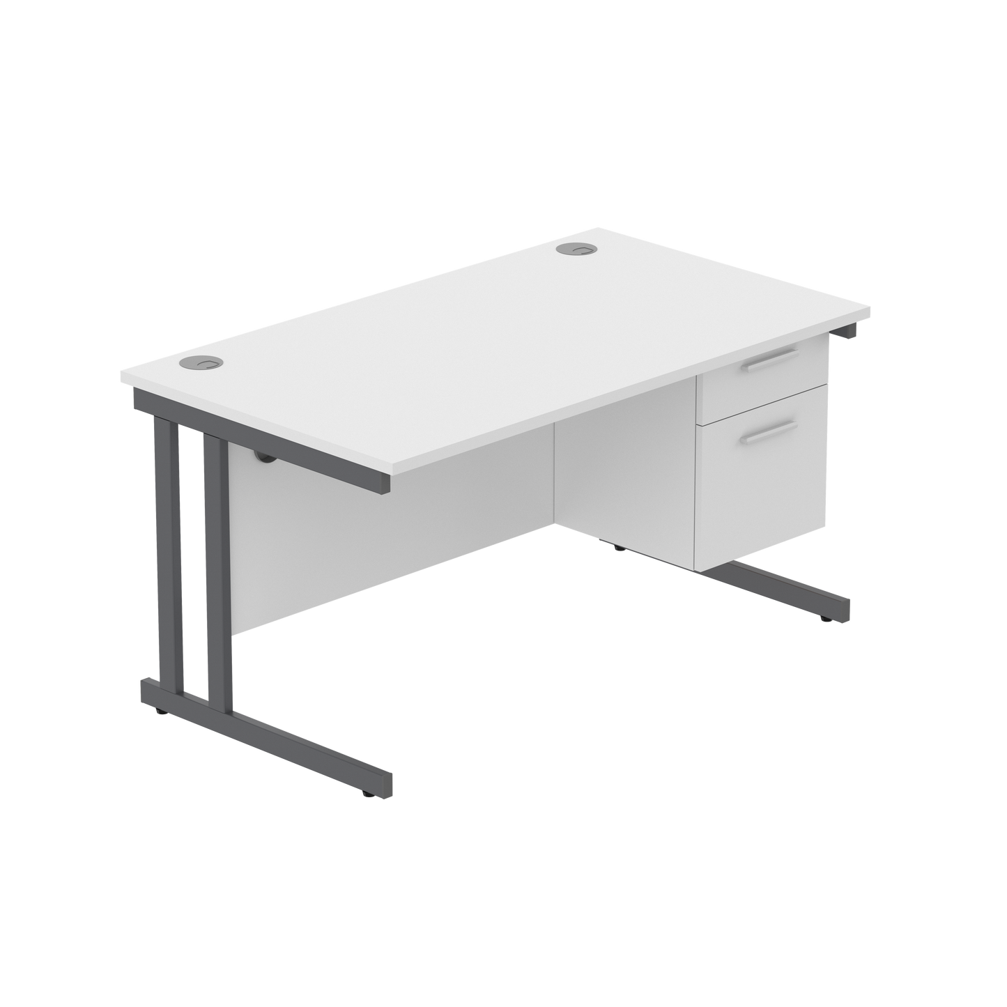 Office Rectangular Desk with Steel Double Upright Cantilever Legs + 2 Drawer Fixed Pedestal (FSC) | 1400X800 | Arctic White/Graphite