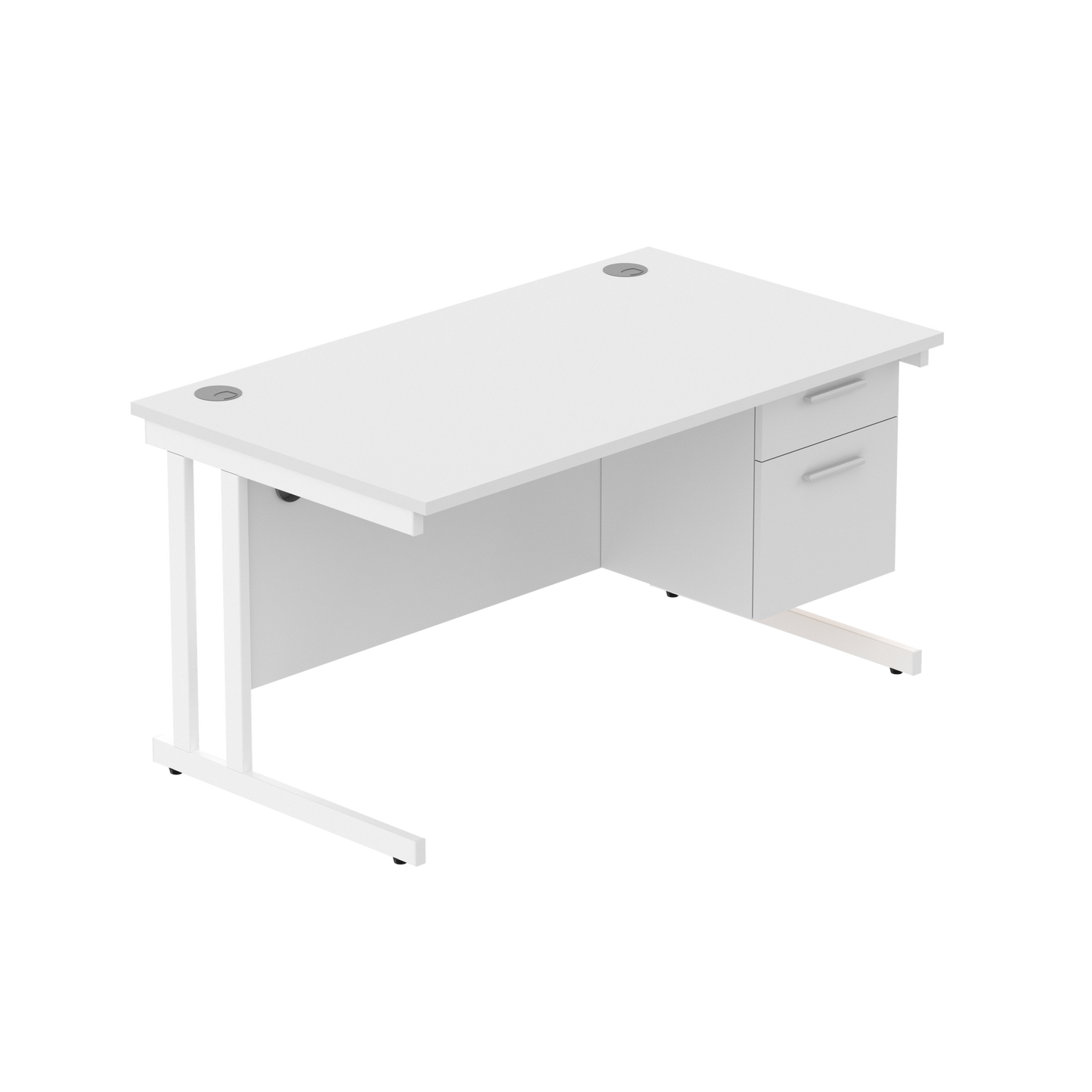 Office Rectangular Desk with Steel Double Upright Cantilever Legs + 2 Drawer Fixed Pedestal (FSC) | 1400X800 | Arctic White/White