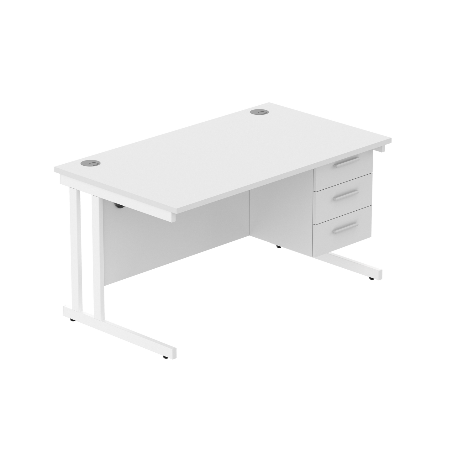 Office Rectangular Desk with Steel Double Upright Cantilever Legs + 3 Drawer Fixed Pedestal (FSC) | 1400X800 | Arctic White/White