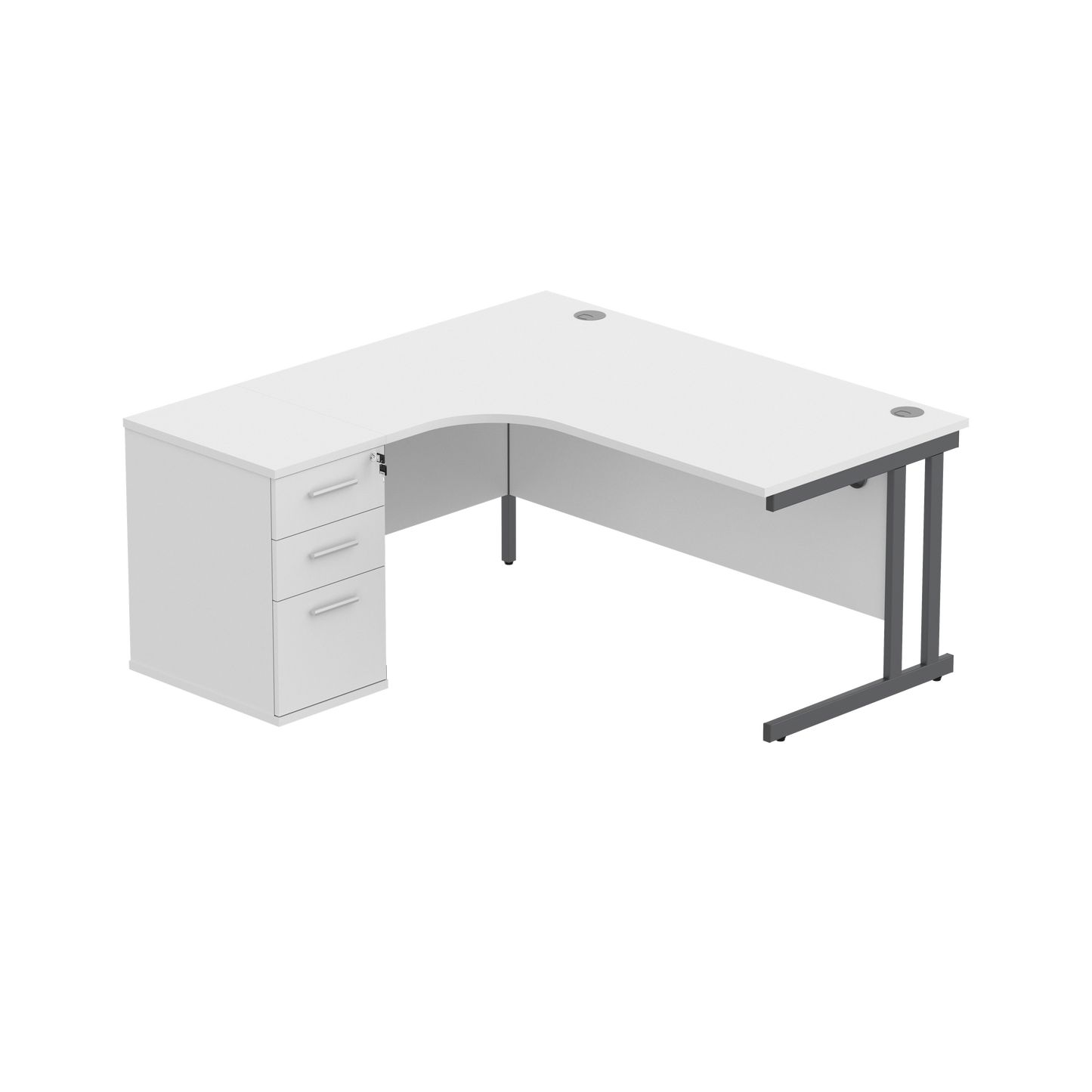 Double Upright Left Hand Radial Desk + Desk High Pedestal (FSC) | 600mm Deep Pedestal | 1600X1200 | Arctic White/Graphite
