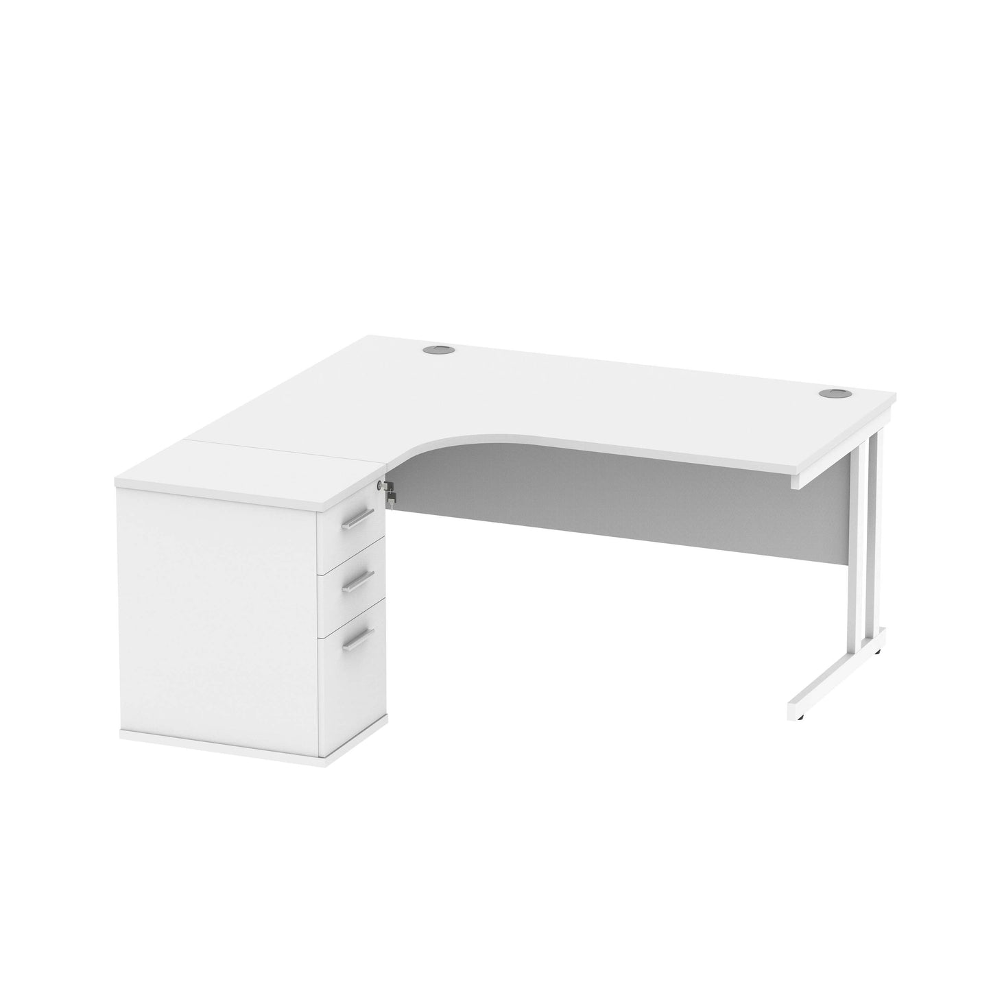 Double Upright Left Hand Radial Desk + Desk High Pedestal (FSC) | 600mm Deep Pedestal | 1600X1200 | Arctic White/White