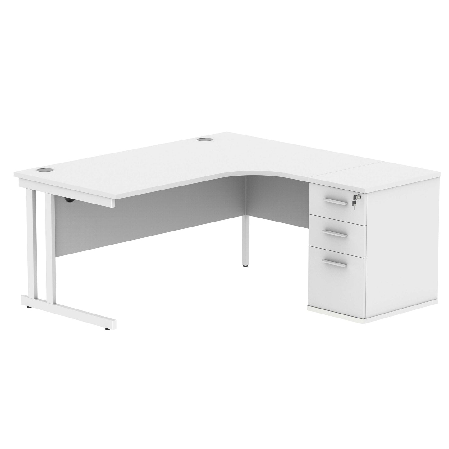 Double Upright Right Hand Radial Desk + Desk High Pedestal (FSC) | 600mm Deep Pedestal | 1600X1200 | Arctic White/White