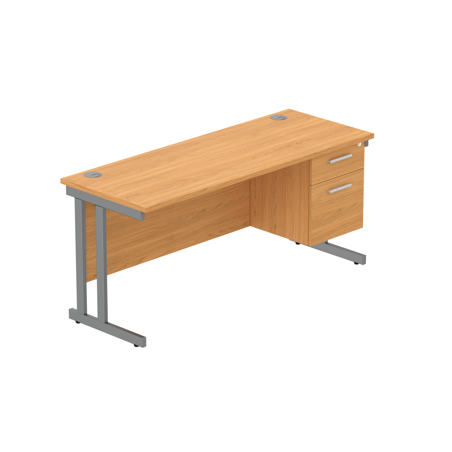 Office Rectangular Desk with Steel Double Upright Cantilever Legs + 2 Drawer Fixed Pedestal (FSC) | 1600X600 | Norwegian Beech/Graphite