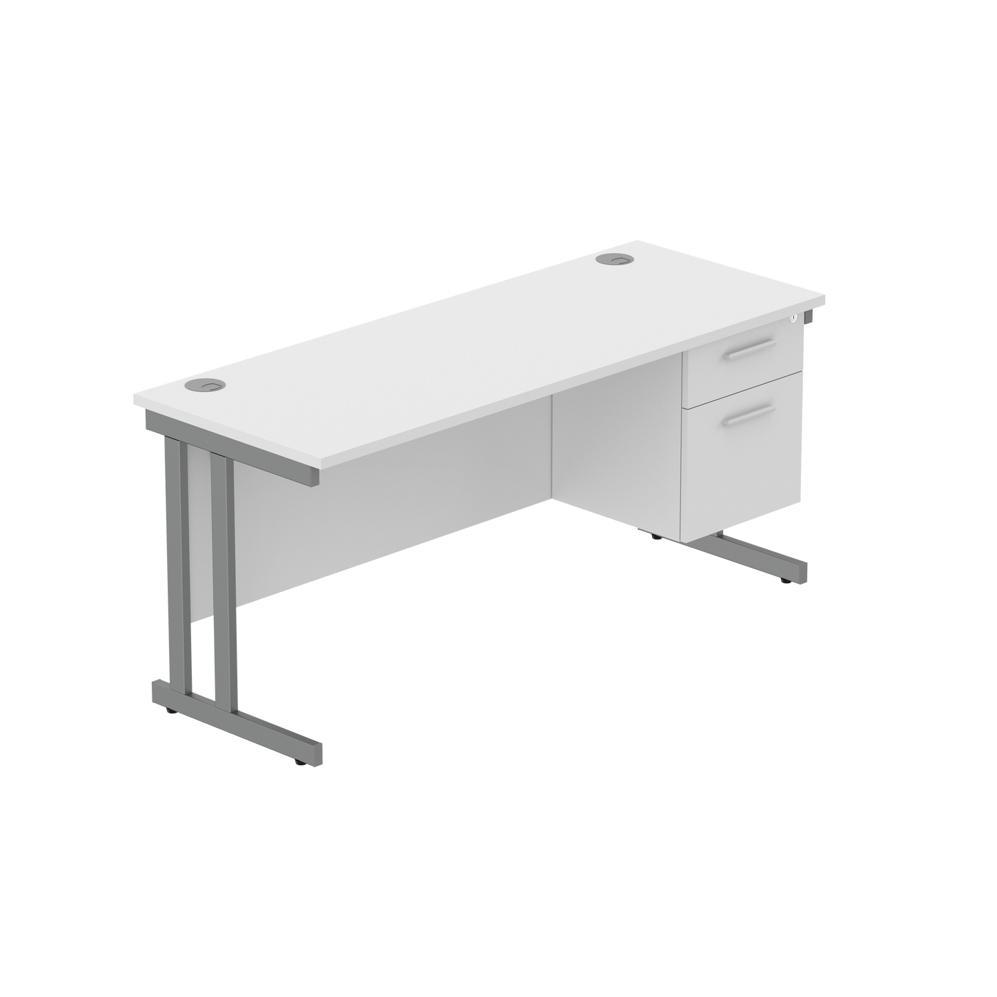 Office Rectangular Desk with Steel Double Upright Cantilever Legs + 2 Drawer Fixed Pedestal (FSC) | 1600X600 | Arctic White/Graphite