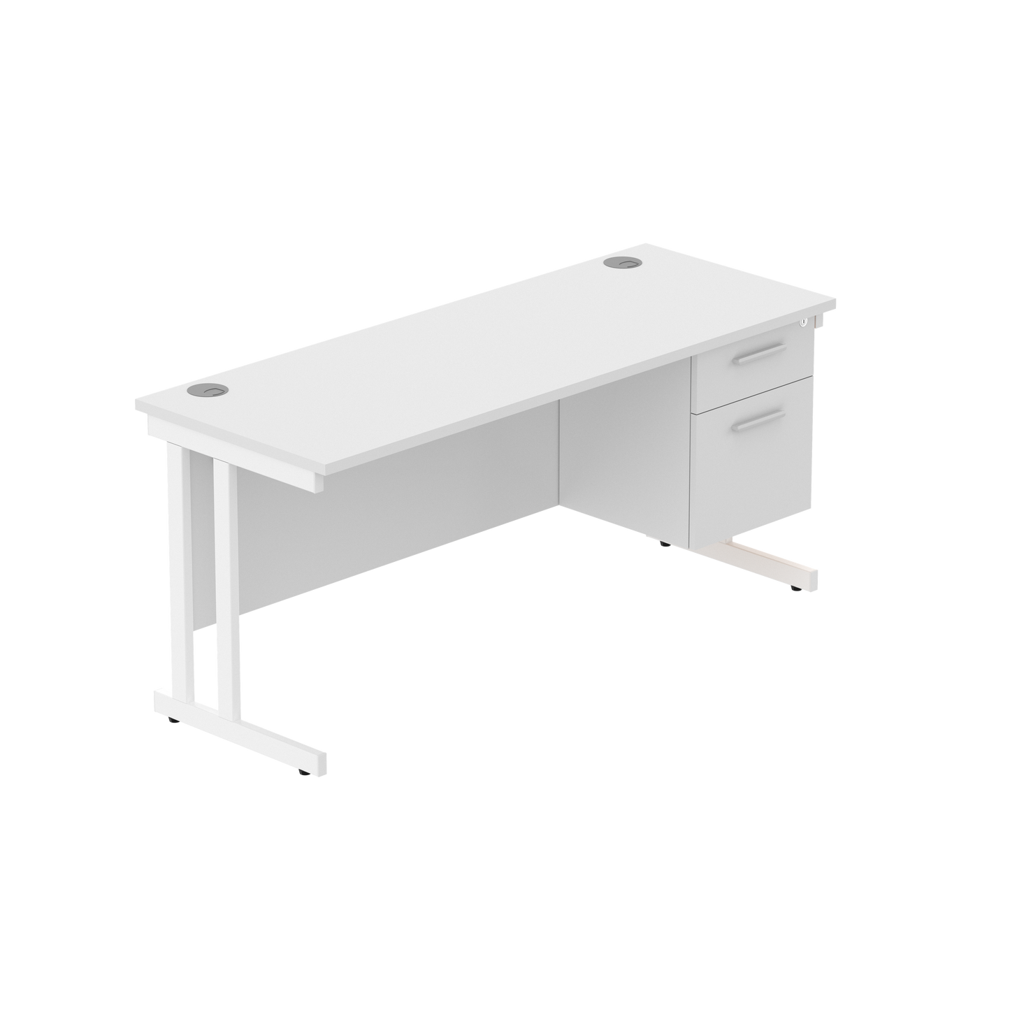 Office Rectangular Desk with Steel Double Upright Cantilever Legs + 2 Drawer Fixed Pedestal (FSC) | 1600X600 | Arctic White/White
