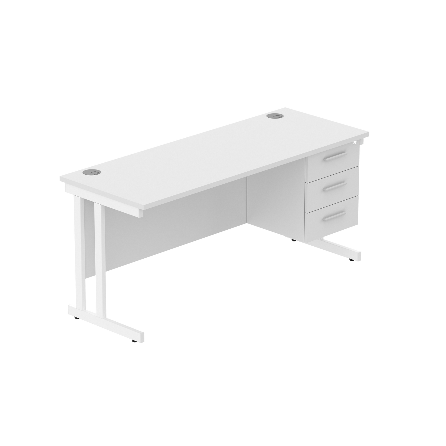 Office Rectangular Desk with Steel Double Upright Cantilever Legs + 3 Drawer Fixed Pedestal (FSC) | 1600X600 | Arctic White/White
