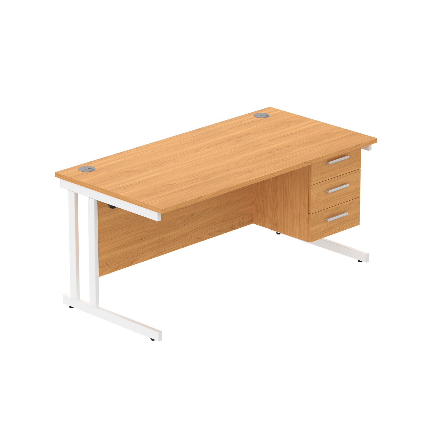 Office Rectangular Desk with Steel Double Upright Cantilever Legs + 3 Drawer Fixed Pedestal (FSC) | 1600X800 | Norwegian Beech/White