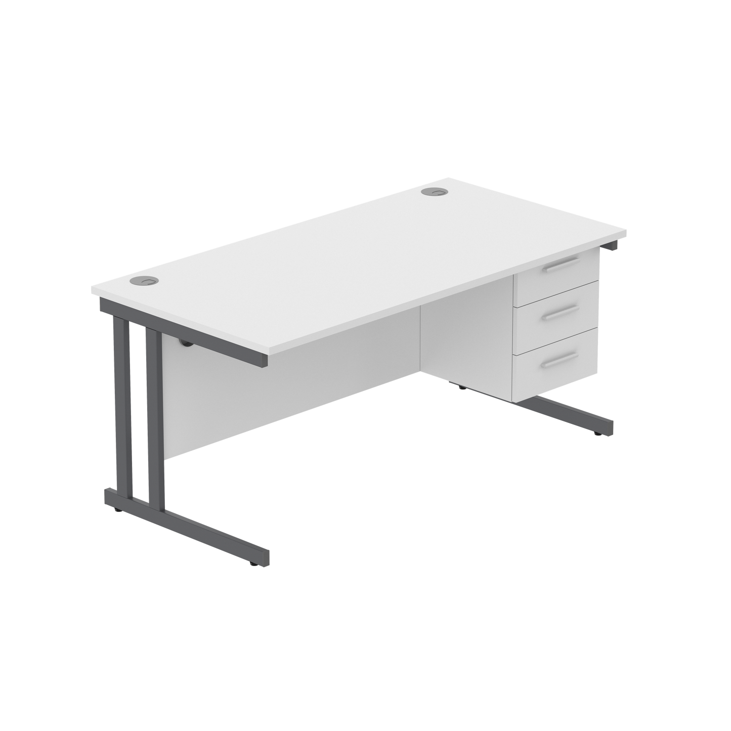 Office Rectangular Desk with Steel Double Upright Cantilever Legs + 3 Drawer Fixed Pedestal (FSC) | 1600X800 | Arctic White/Graphite