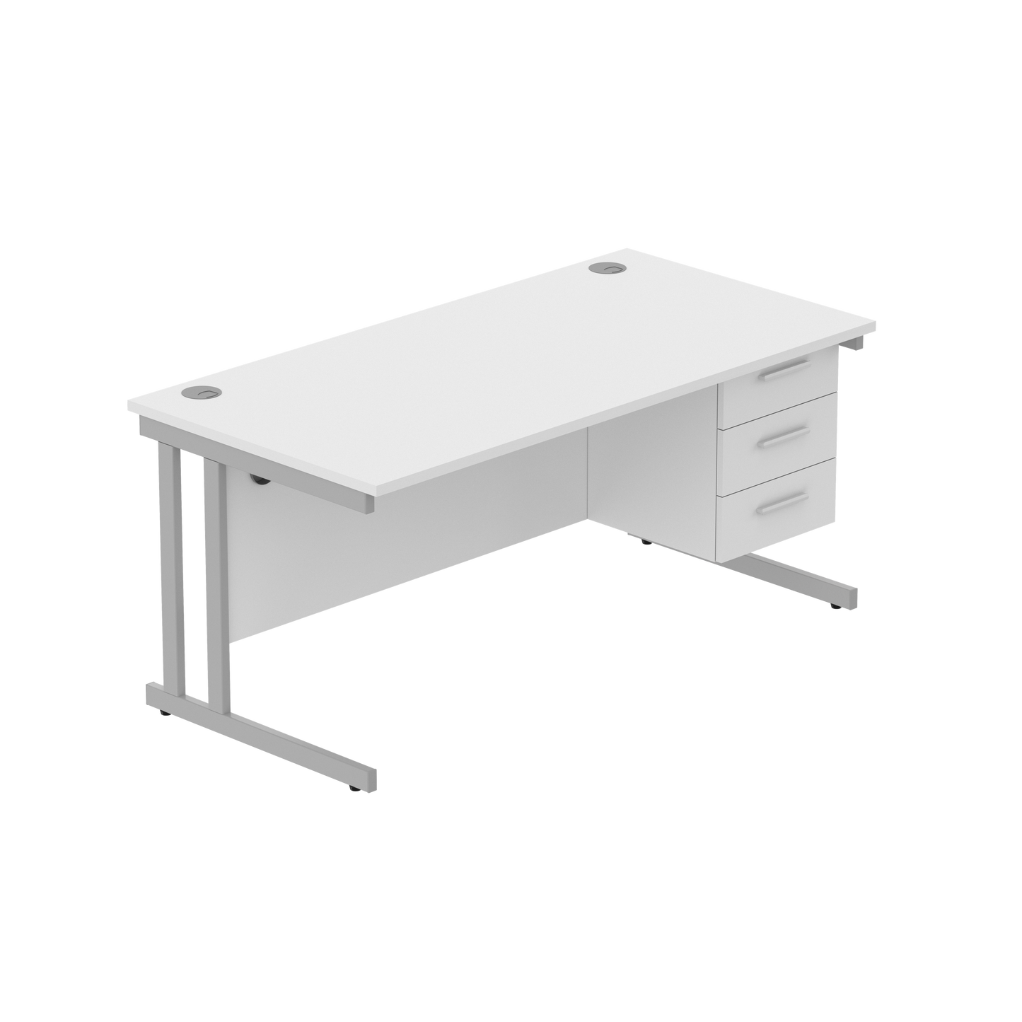 Office Rectangular Desk with Steel Double Upright Cantilever Legs + 3 Drawer Fixed Pedestal (FSC) | 1600X800 | Arctic White/Silver