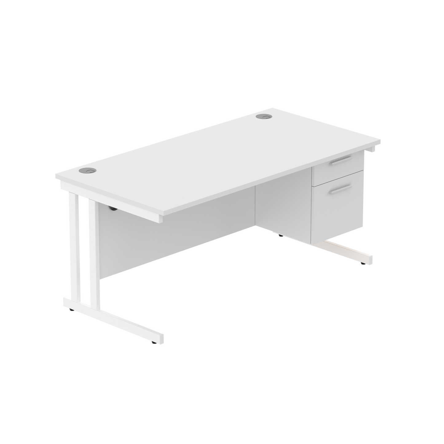 Office Rectangular Desk with Steel Double Upright Cantilever Legs + 2 Drawer Fixed Pedestal (FSC) | 1600X800 | Arctic White/White