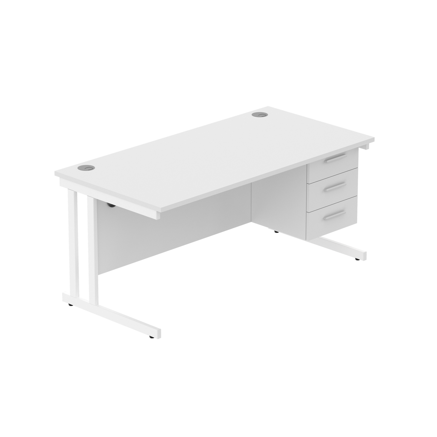 Office Rectangular Desk with Steel Double Upright Cantilever Legs + 3 Drawer Fixed Pedestal (FSC) | 1600X800 | Arctic White/White