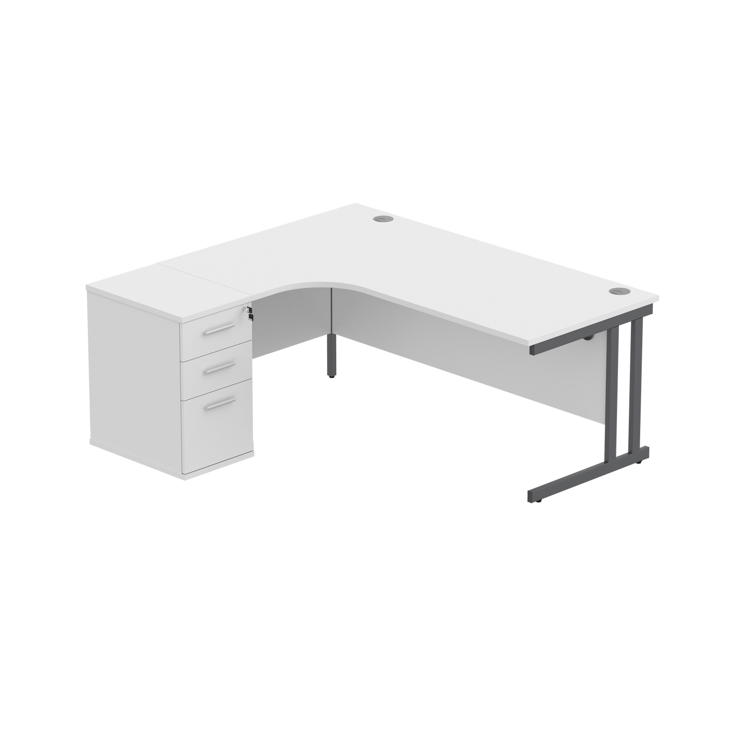 Double Upright Left Hand Radial Desk + Desk High Pedestal (FSC) | 600mm Deep Pedestal | 1800X1200 | Arctic White/Graphite