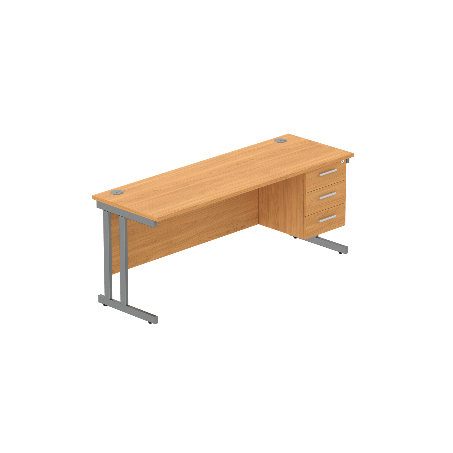 Office Rectangular Desk with Steel Double Upright Cantilever Legs + 3 Drawer Fixed Pedestal (FSC) | 1800X600 | Norwegian Beech/Graphite