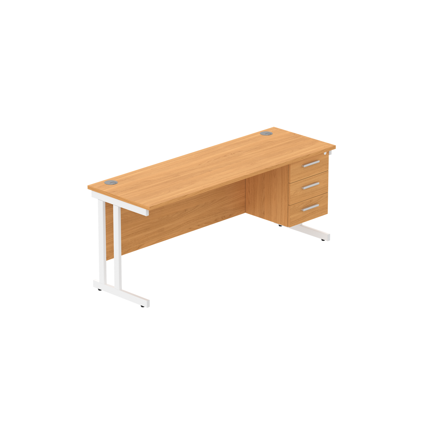 Office Rectangular Desk with Steel Double Upright Cantilever Legs + 3 Drawer Fixed Pedestal (FSC) | 1800X600 | Norwegian Beech/White