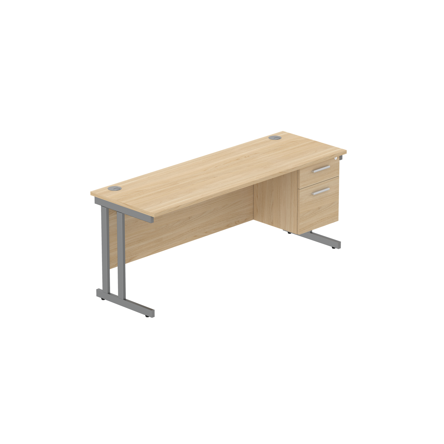 Office Rectangular Desk with Steel Double Upright Cantilever Legs + 2 Drawer Fixed Pedestal (FSC) | 1800X600 | Canadian Oak/Graphite