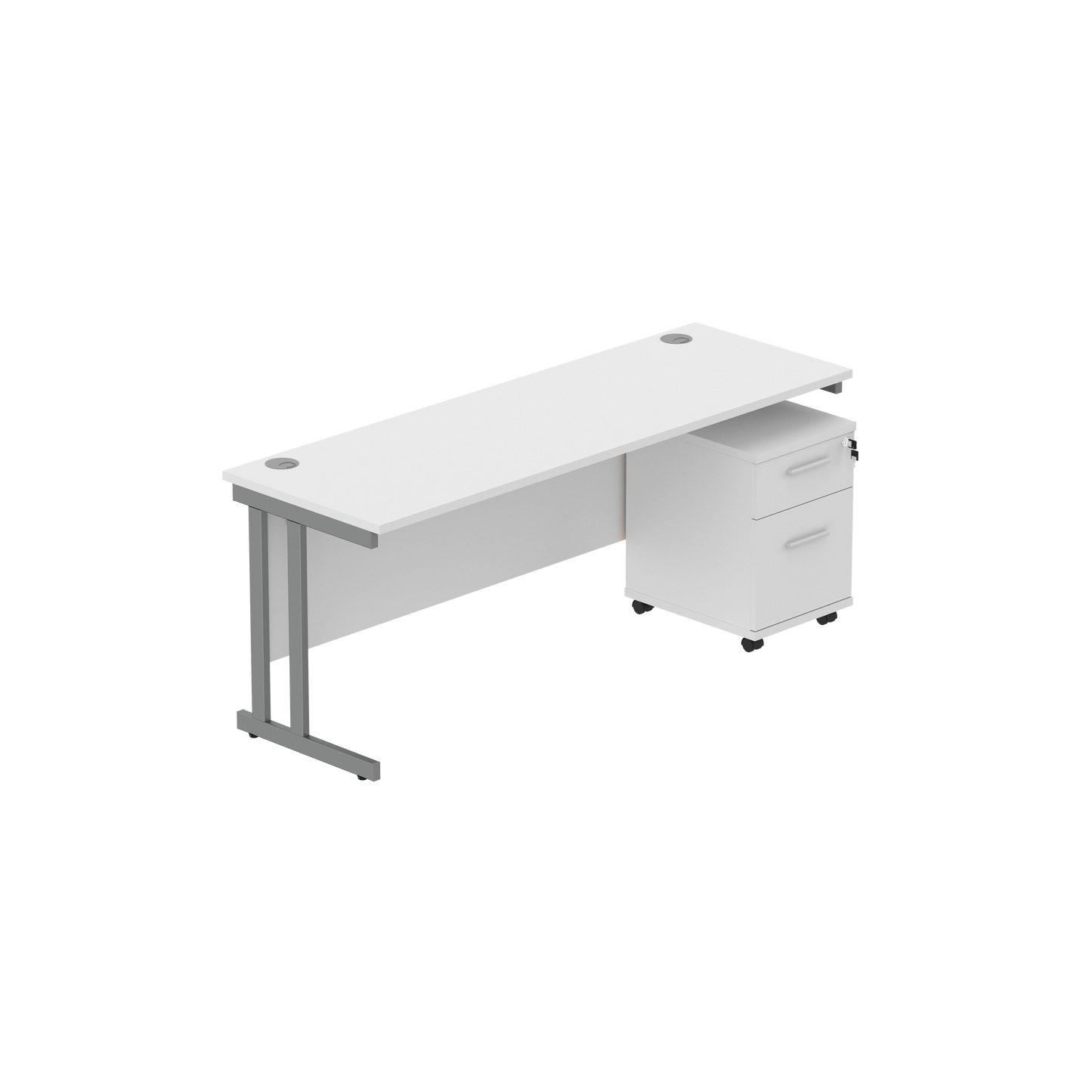 Double Upright Rectangular Desk + 2 Drawer Mobile Under Desk Pedestal (FSC) | 1800X600 | Arctic White/Graphite
