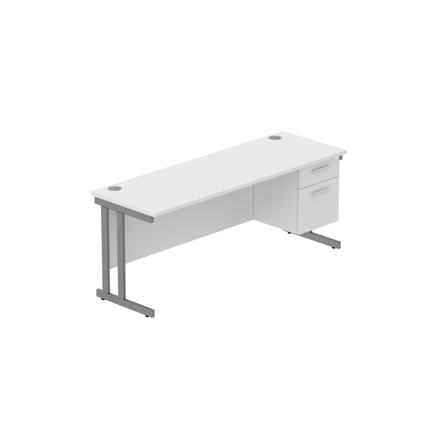 Office Rectangular Desk with Steel Double Upright Cantilever Legs + 2 Drawer Fixed Pedestal (FSC) | 1800X600 | Arctic White/Graphite