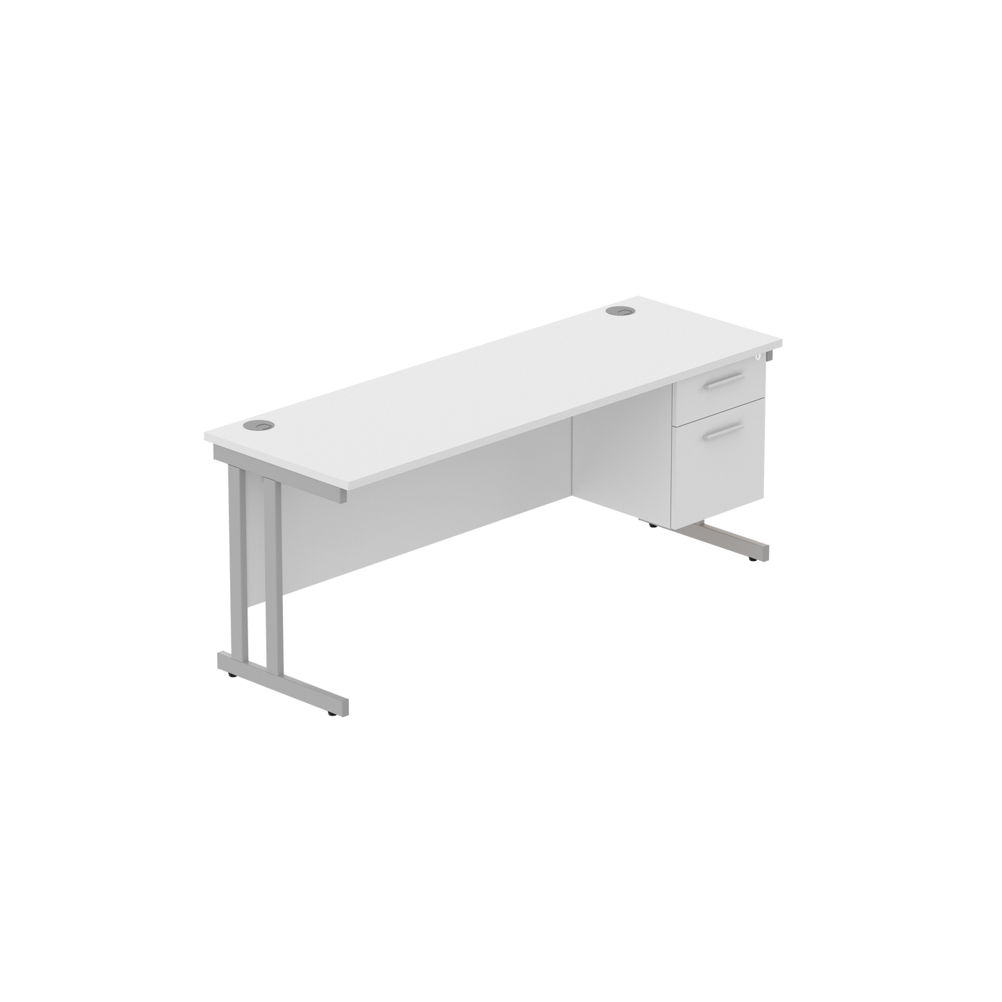 Office Rectangular Desk with Steel Double Upright Cantilever Legs + 2 Drawer Fixed Pedestal (FSC) | 1800X600 | Arctic White/Silver